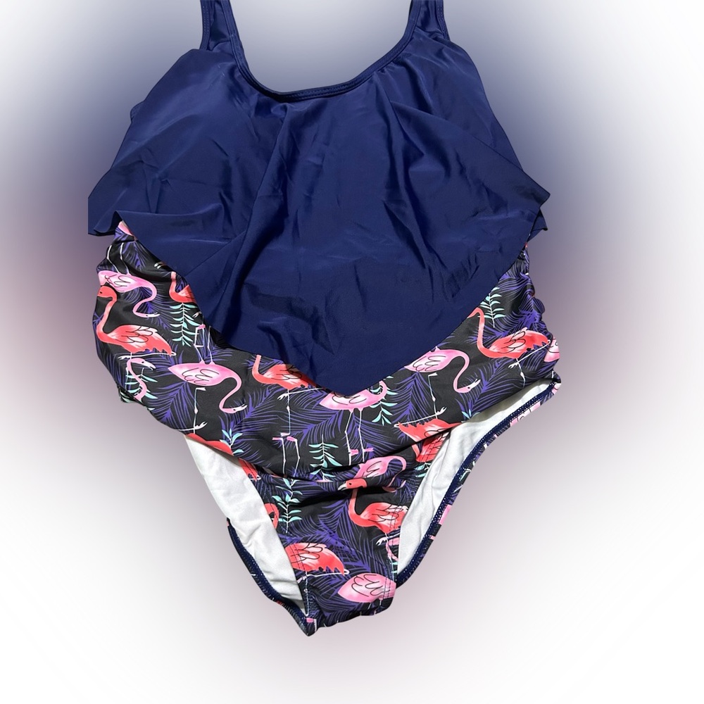 Navy Blue Flamingo Print Swimsuit